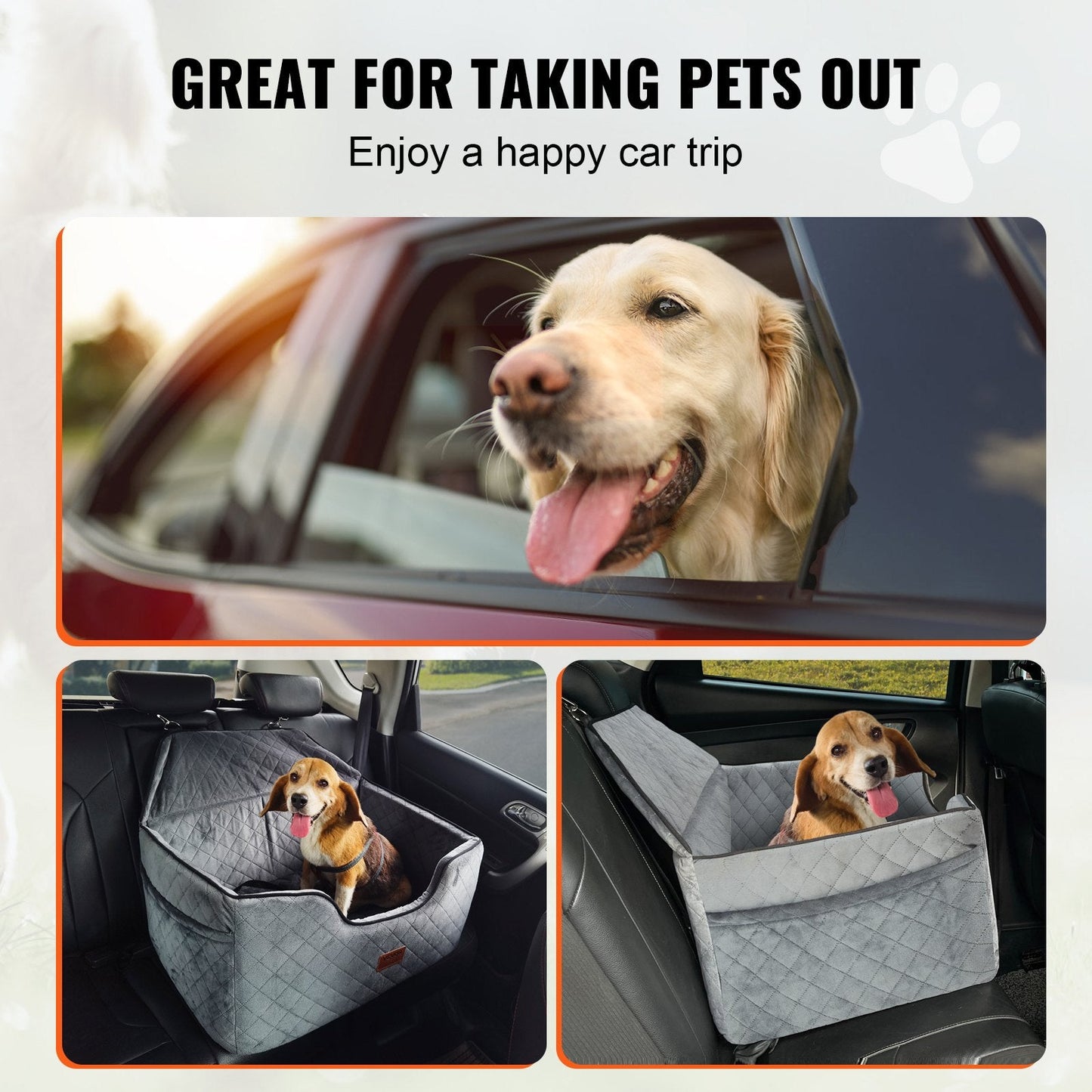 VEVOR Medium to Large Dog Car Seat Booster - Gray, Supports Pets Up to 55 lbs