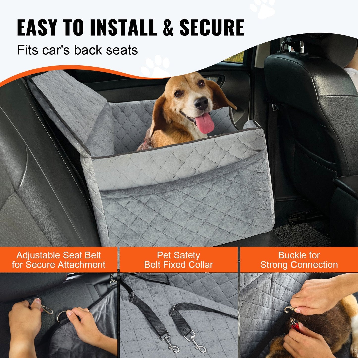 VEVOR Medium to Large Dog Car Seat Booster - Gray, Supports Pets Up to 55 lbs