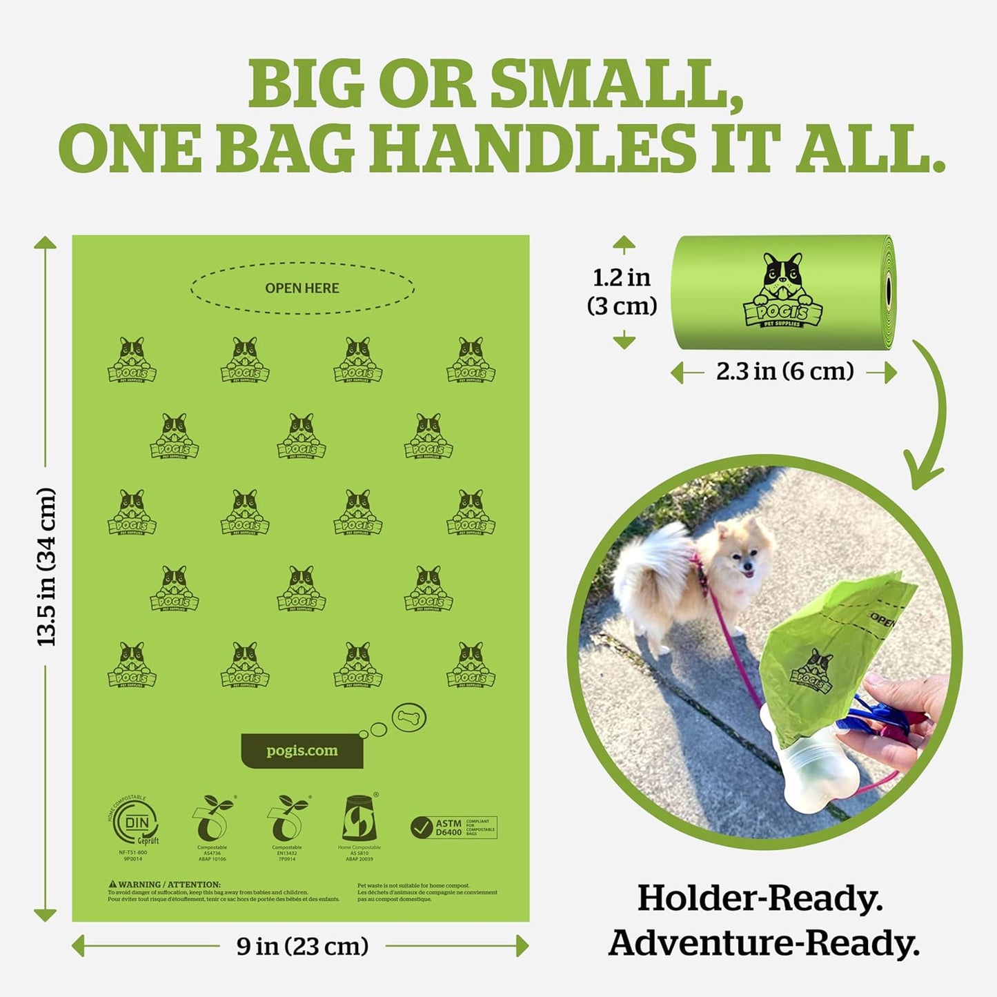 Pogi's Eco-Friendly Extra-Large Compostable Dog Waste Bags – Durable, Leak-Proof, Plant-Based – 135 Count for Sustainable Pet Waste Management
