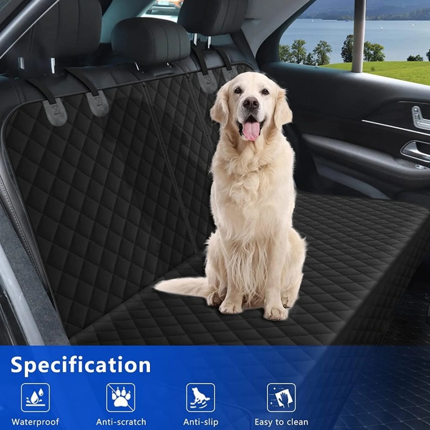 Premium Waterproof Dog Car Seat Cover - Ultimate Back Seat Protector with Adjustable Seat Belts in Stylish Black