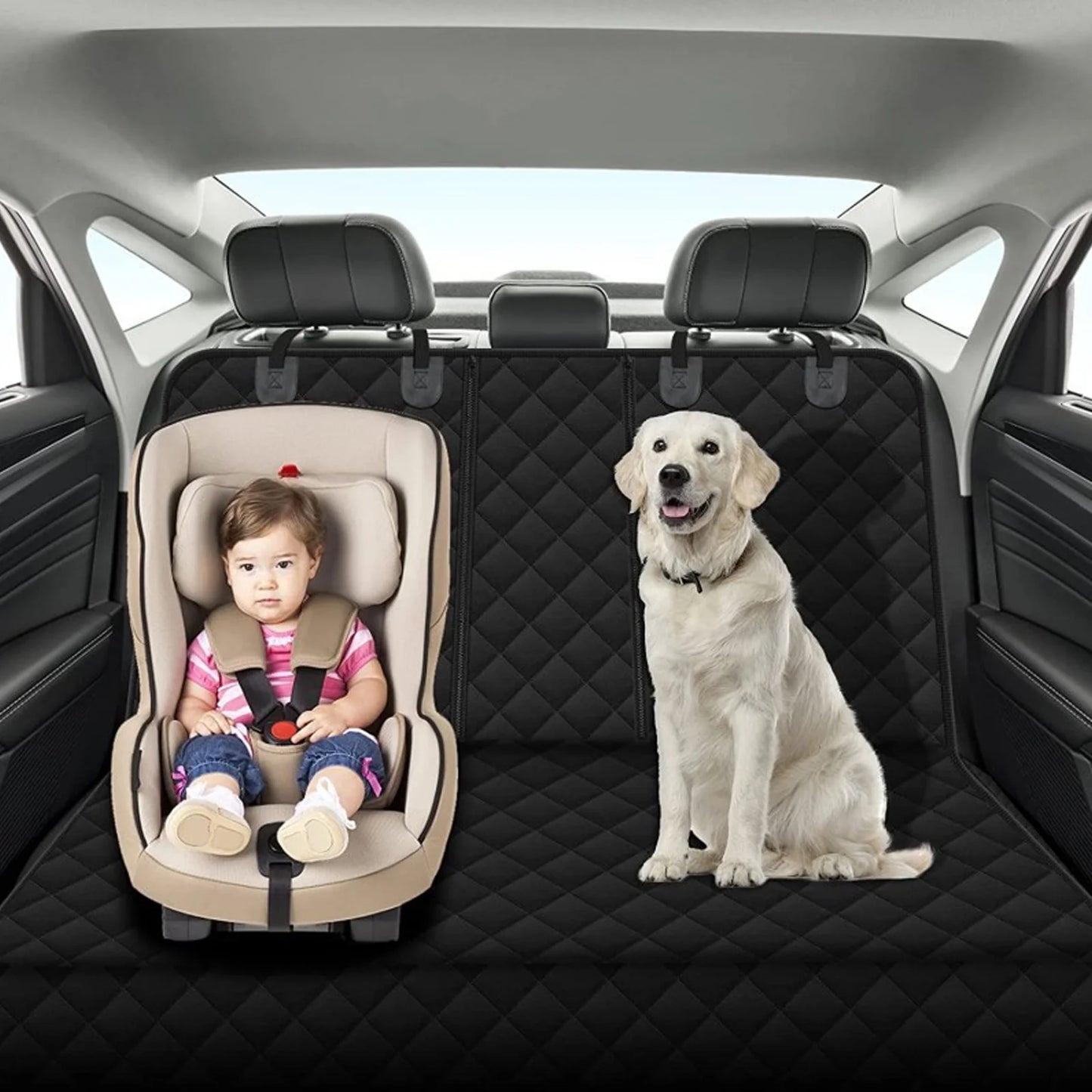 Premium Waterproof Dog Car Seat Cover - Ultimate Back Seat Protector with Adjustable Seat Belts in Stylish Black