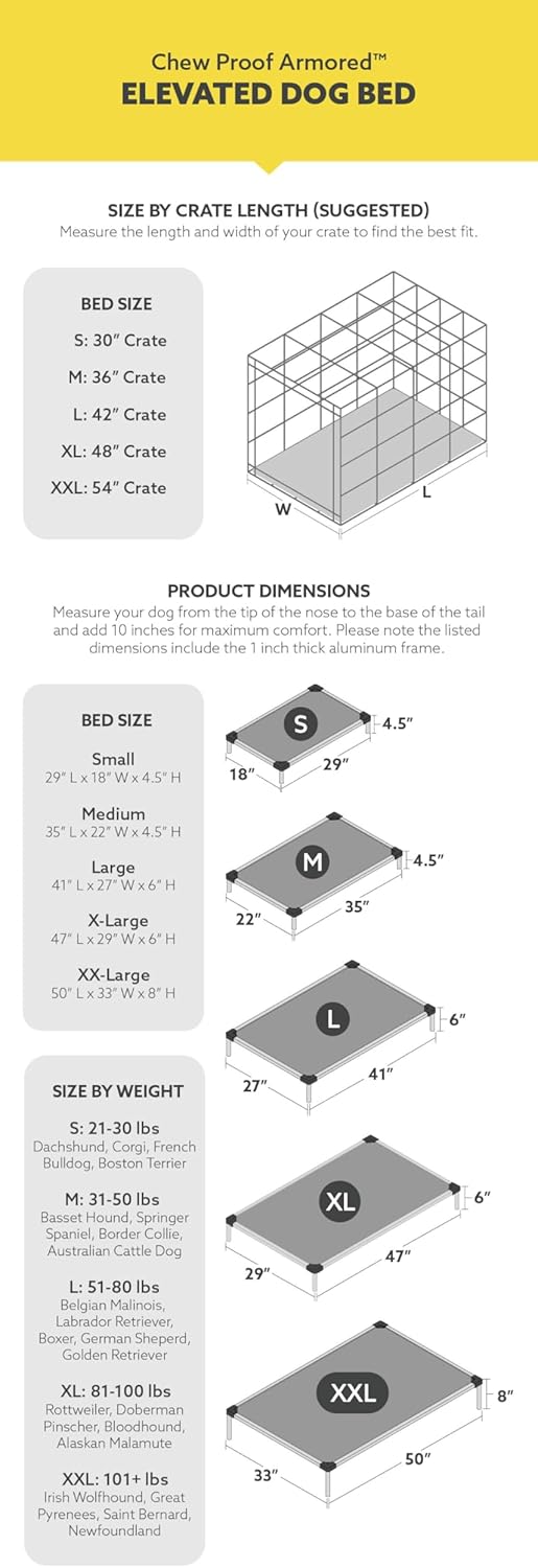 Indestructible Chew Proof Elevated Dog Bed - Designed for Aggressive Chewers, Pre-Assembled with Durable Ripstop Fabric, Large Size in Blue Quartz