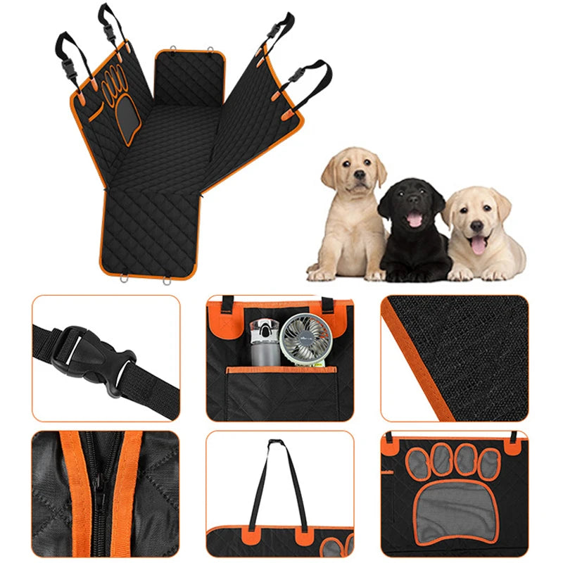 Waterproof Car Seat Cover with Visual Mesh Window and Side Zipper for Dogs and Cats - Travel Mat Hammock for Pet Carriers