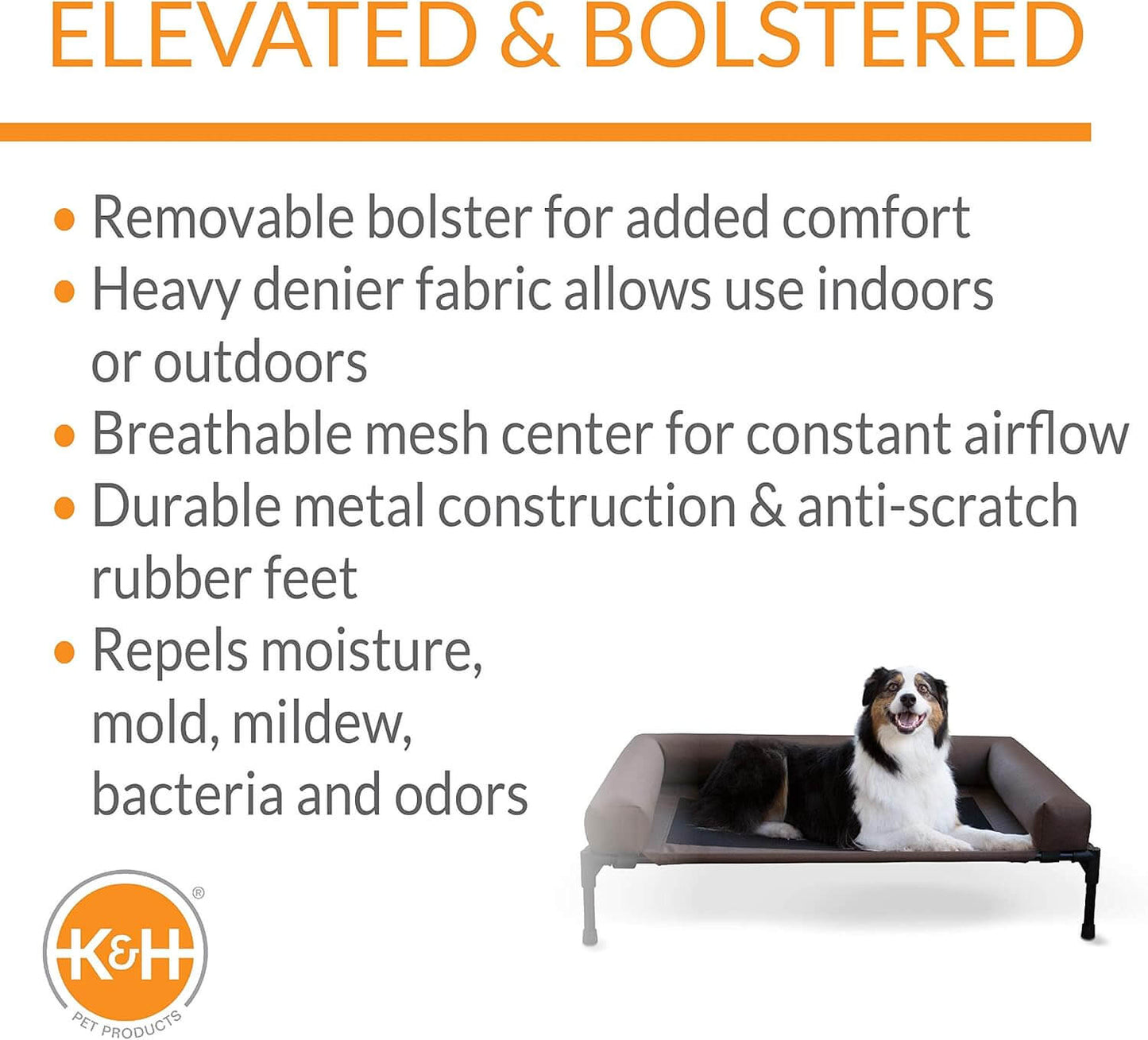 Premium Elevated Dog Bed with Removable Bolsters for Large Breeds - Chocolate/Black Mesh, 30 x 42 x 7 Inches