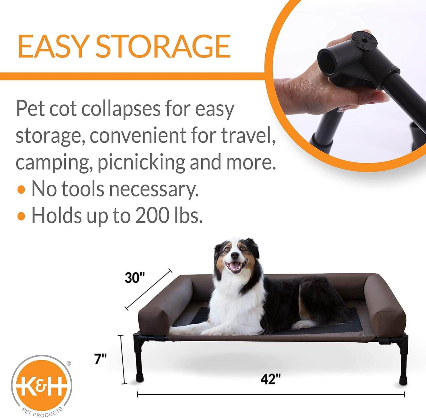 Premium Elevated Dog Bed with Removable Bolsters for Large Breeds - Chocolate/Black Mesh, 30 x 42 x 7 Inches