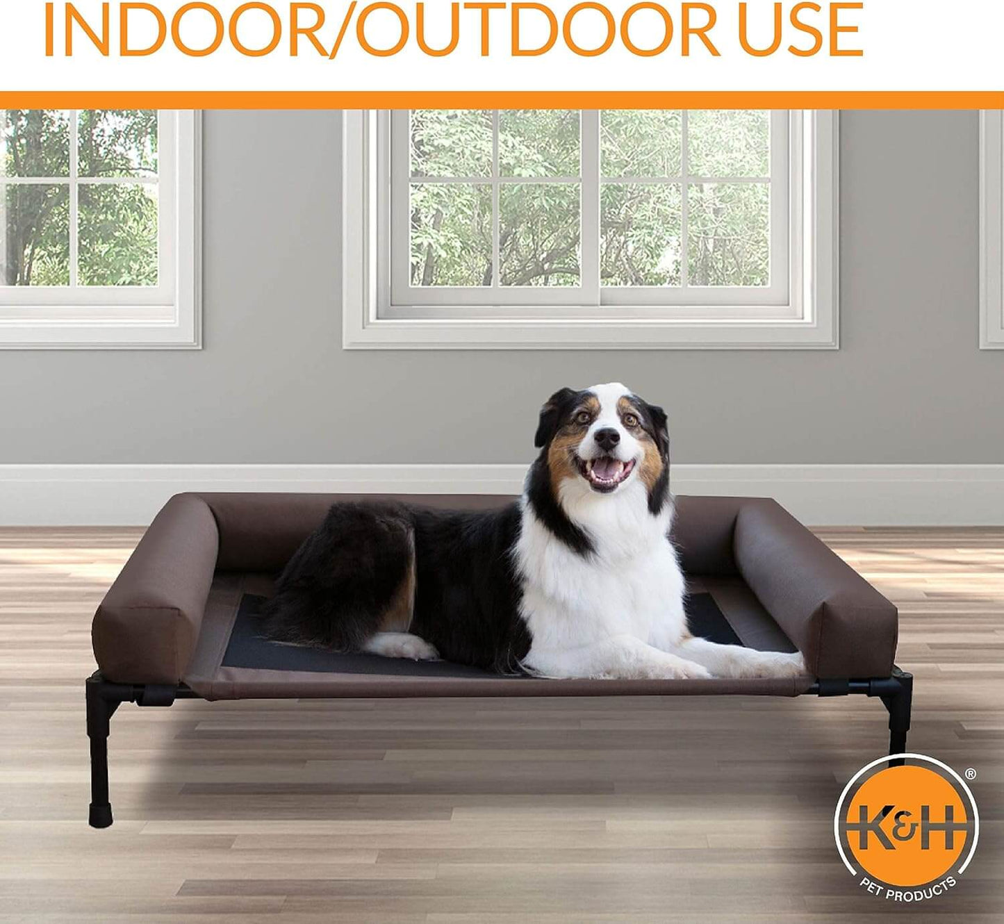 Premium Elevated Dog Bed with Removable Bolsters for Large Breeds - Chocolate/Black Mesh, 30 x 42 x 7 Inches