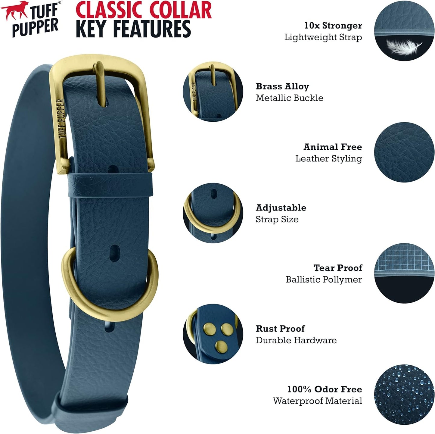 Premium Heavy-Duty Dog Collar | 10X Stronger than Leather | 100% Waterproof and Odor-Proof | Durable Rust-Proof All-Metal Hardware