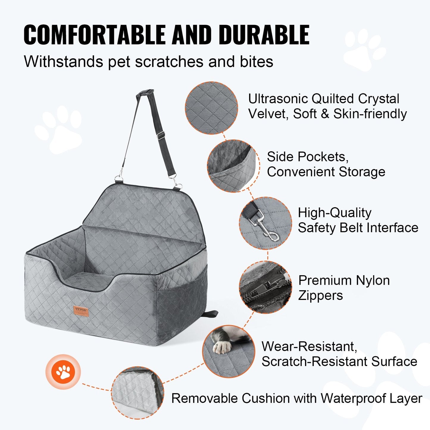 VEVOR Medium to Large Dog Car Seat Booster - Gray, Supports Pets Up to 55 lbs