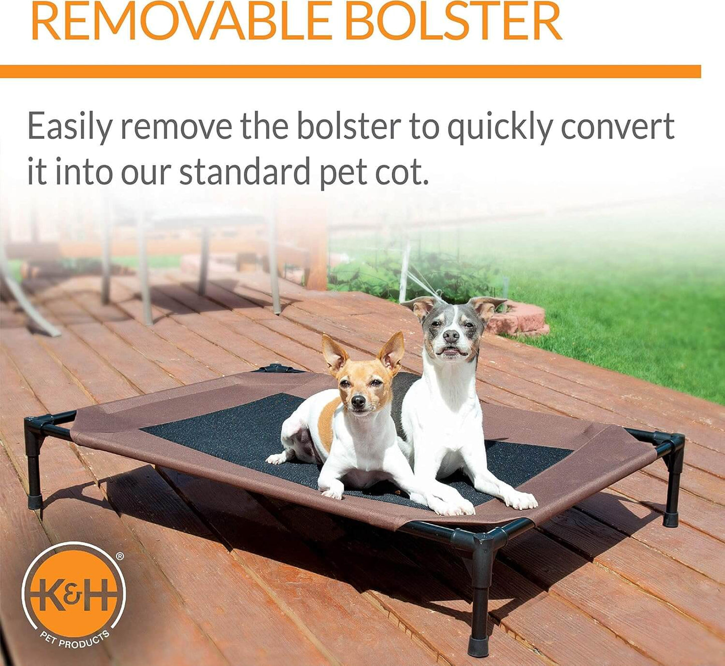 Premium Elevated Dog Bed with Removable Bolsters for Large Breeds - Chocolate/Black Mesh, 30 x 42 x 7 Inches