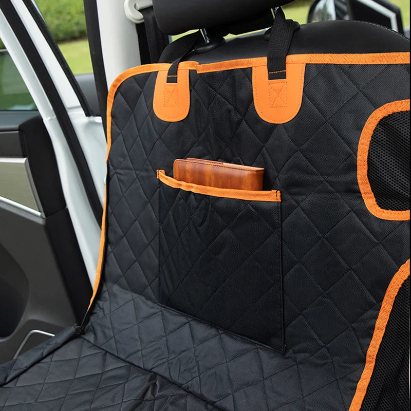 Waterproof Car Seat Cover with Visual Mesh Window and Side Zipper for Dogs and Cats - Travel Mat Hammock for Pet Carriers