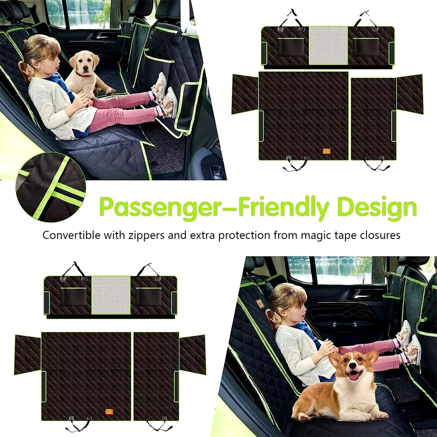 Enhanced 6-in-1 Waterproof Dog Car Seat Cover for Back Seat, Non-Slip Hammock Design for Cars, Trucks, and SUVs