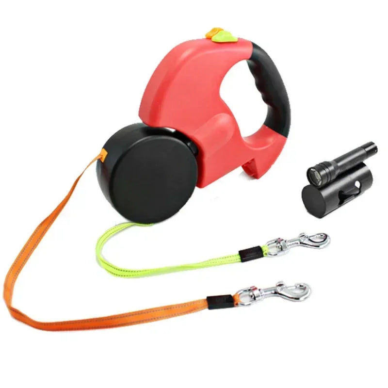 LED Automatic Retractable Dog Leash with Dual Heads and Integrated Storage Box - The Ultimate Solution for Walking Multiple Dogs