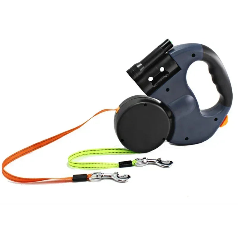 LED Automatic Retractable Dog Leash with Dual Heads and Integrated Storage Box - The Ultimate Solution for Walking Multiple Dogs