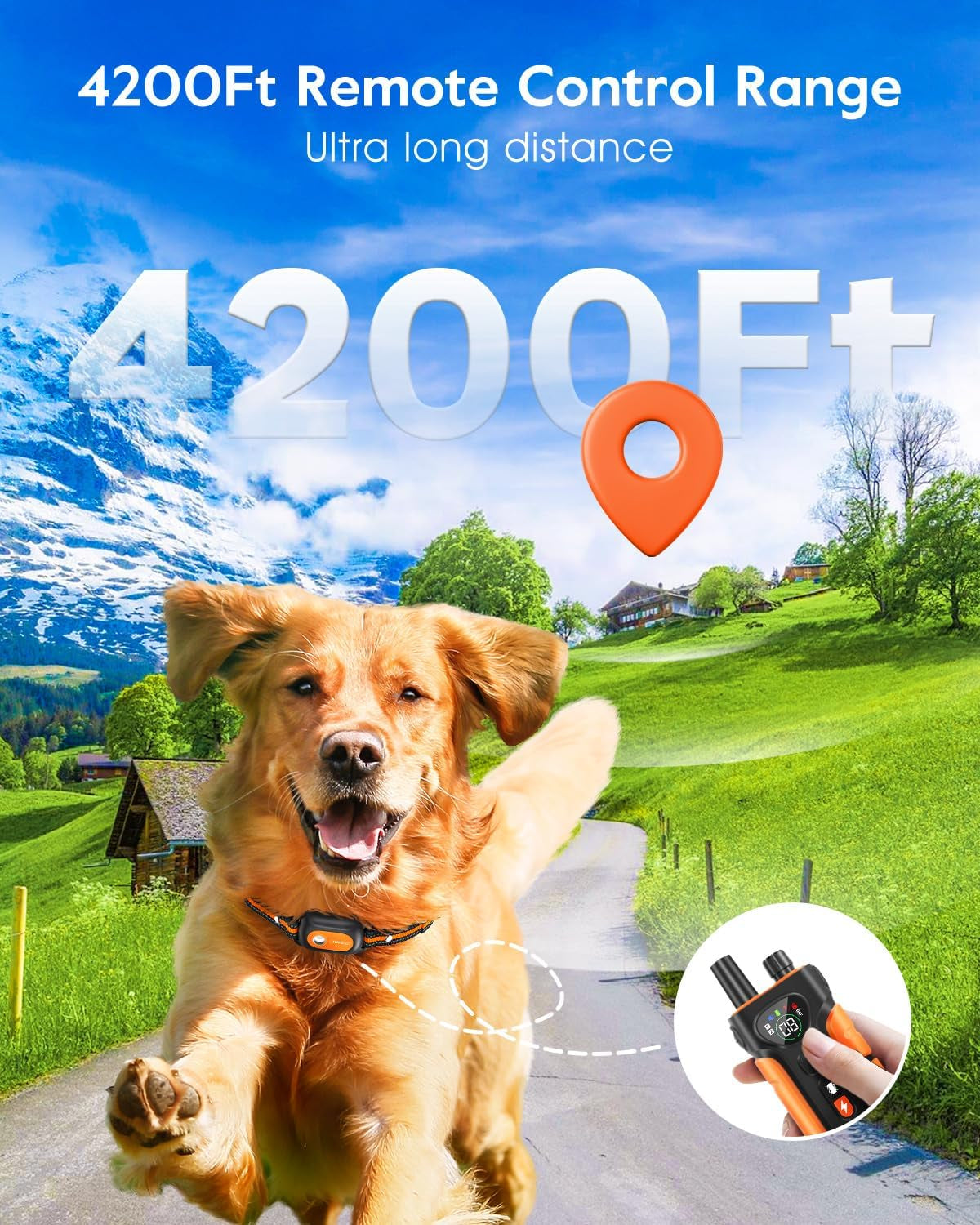 Advanced Professional Dog Training Collar with 4200Ft Remote Range, IPX8 Waterproof E-Collar Featuring Beep, Vibration, Shock, Flash Light, and No Shock Mode for All Dog Breeds - Orange