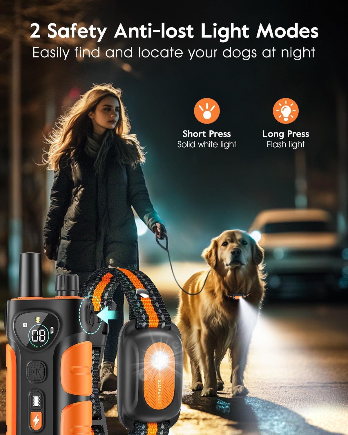 Advanced Professional Dog Training Collar with 4200Ft Remote Range, IPX8 Waterproof E-Collar Featuring Beep, Vibration, Shock, Flash Light, and No Shock Mode for All Dog Breeds - Orange