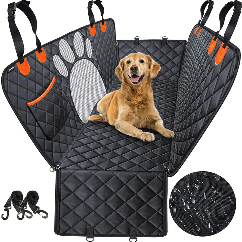 Waterproof Car Seat Cover with Visual Mesh Window and Side Zipper for Dogs and Cats - Travel Mat Hammock for Pet Carriers