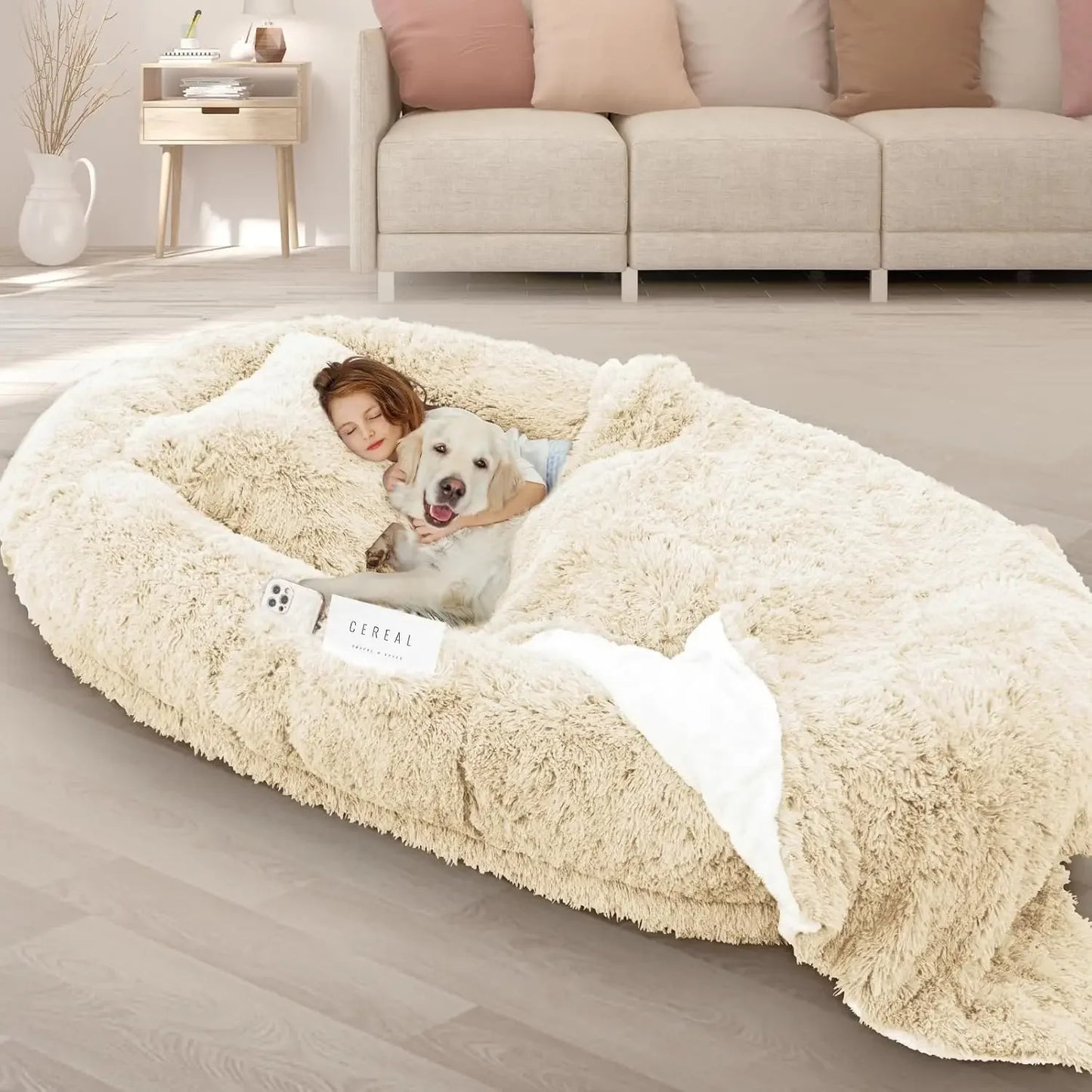 Oversized Human Dog Bed with Memory Foam - 71''x45''x12'' - Ideal for Adults and Large Pets - Washable and Waterproof with Plush Comfort Accessories