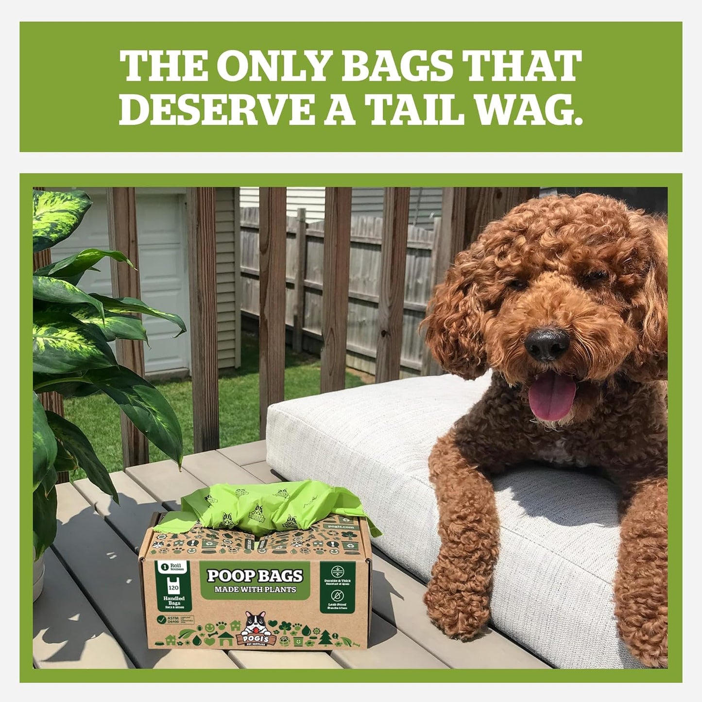 Pogi's Eco-Friendly Compostable Dog Waste Bags with Convenient Tie Handles – Leak-Proof, Extra-Large, Plant-Based (120 Count, Single Roll)