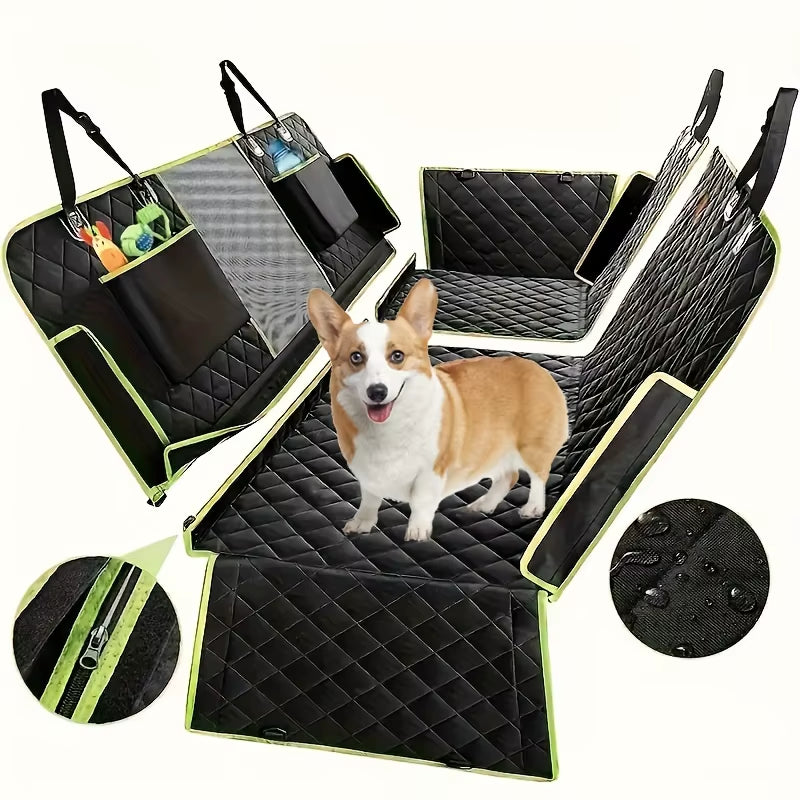 Enhanced 6-in-1 Waterproof Dog Car Seat Cover for Back Seat, Non-Slip Hammock Design for Cars, Trucks, and SUVs