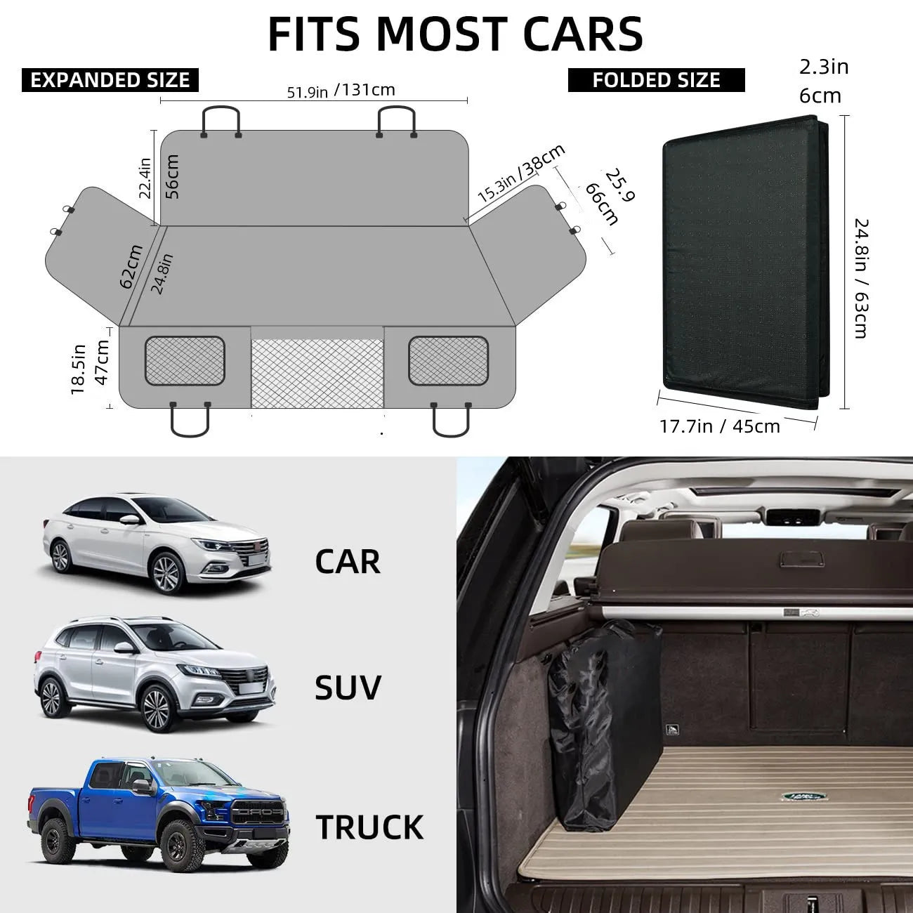 Large Pet Back Seat Extender and Hammock Car Seat Cover with Hard Bottom for Travel