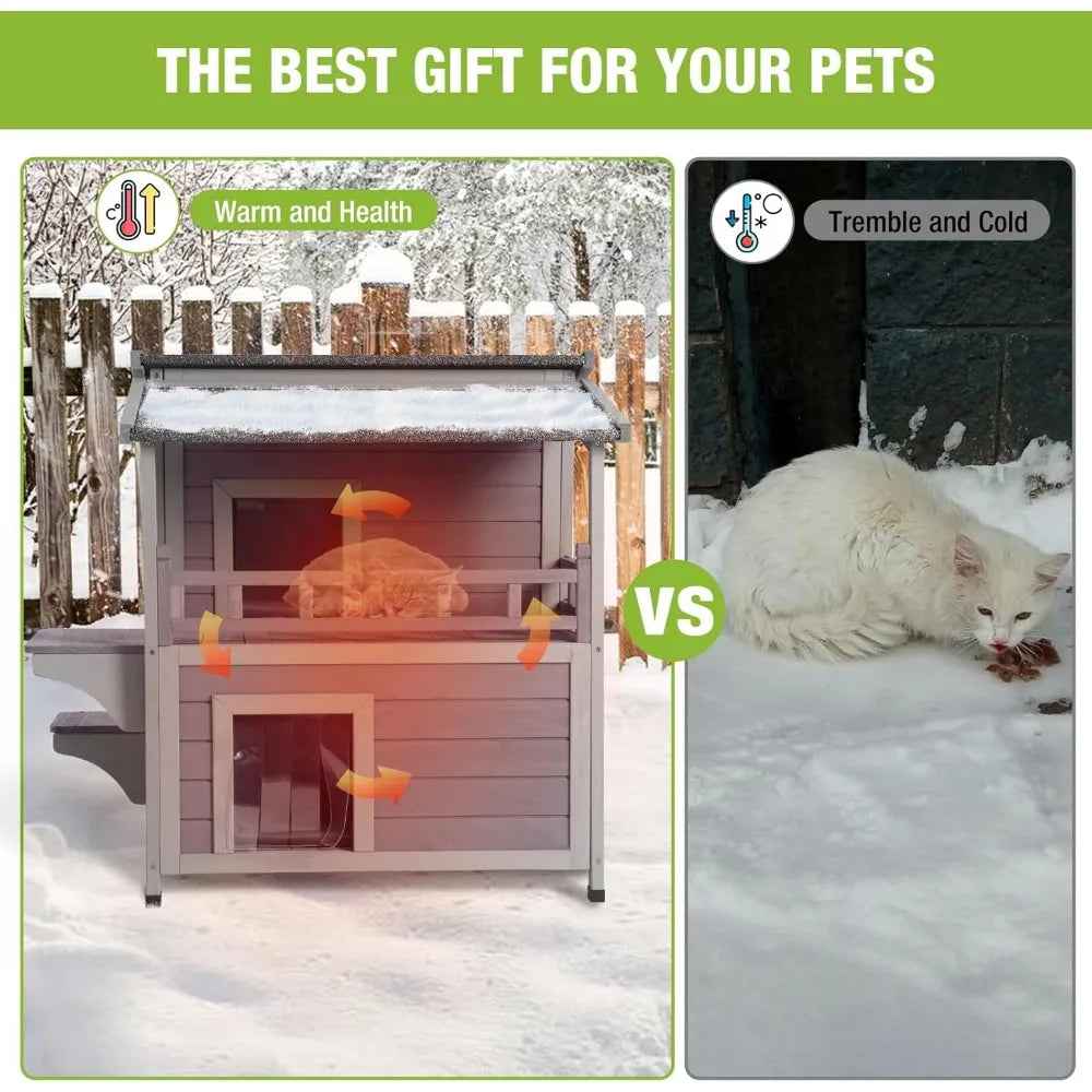 Premium Insulated Outdoor Cat Shelter with Heated Waterproof Design for Winter Use with Feral Cats