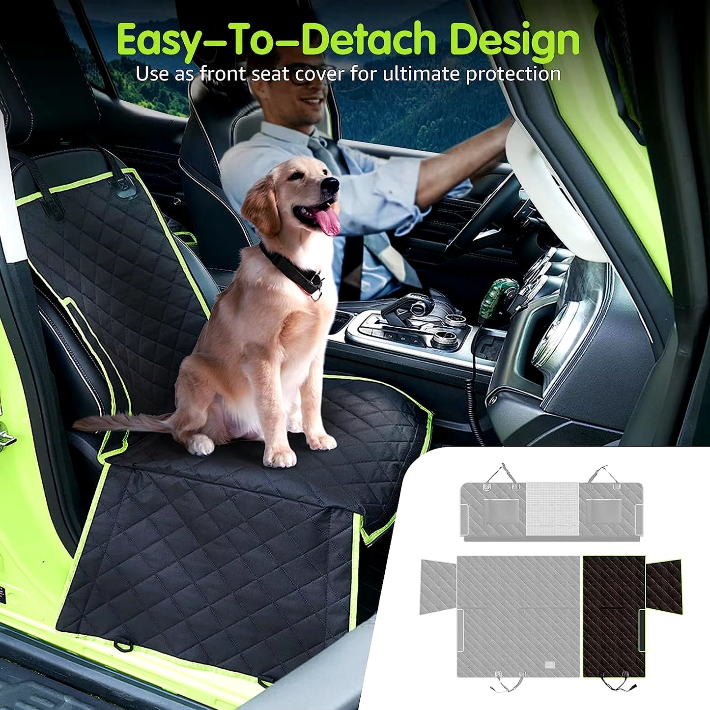 Enhanced 6-in-1 Waterproof Dog Car Seat Cover for Back Seat, Non-Slip Hammock Design for Cars, Trucks, and SUVs