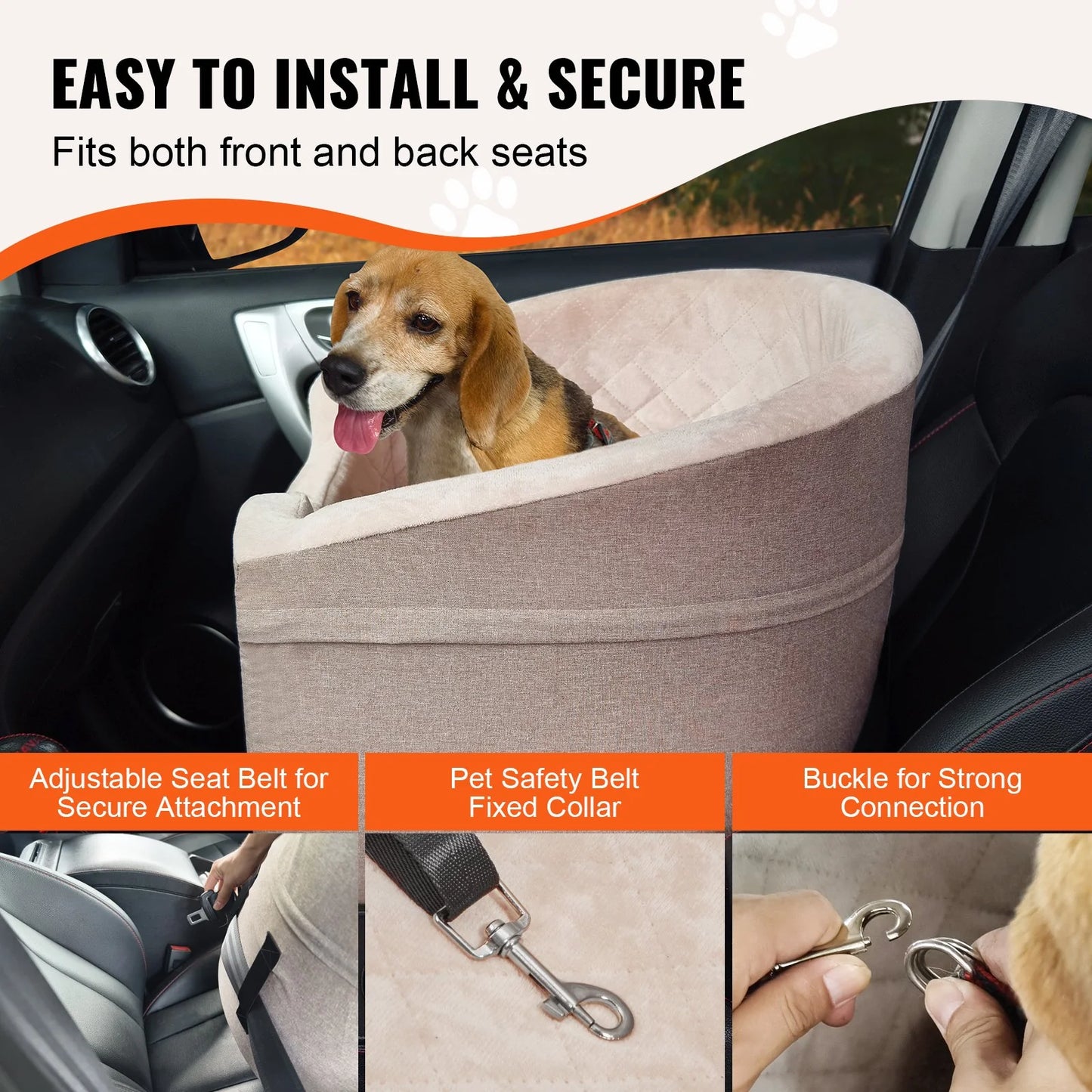 VEVOR Pet Car Seat Booster for Small to Medium Dogs (up to 55 lbs) - Brown