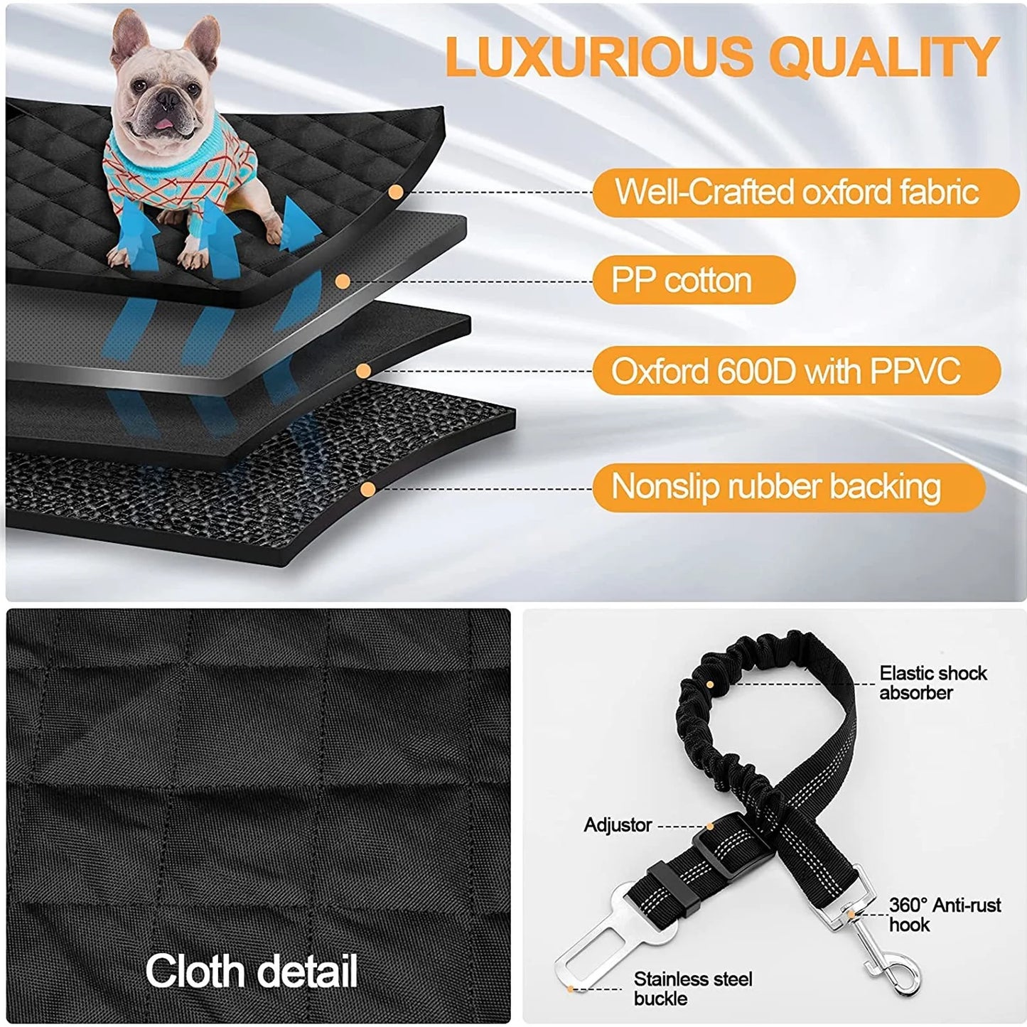 Premium Waterproof Dog Car Seat Cover - Ultimate Back Seat Protector with Adjustable Seat Belts in Stylish Black