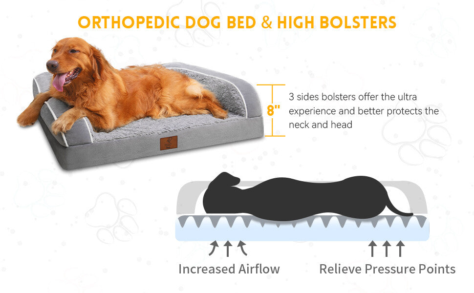 Elevate Your Pet's Comfort with the Gray Orthopedic Memory Foam Bolster Dog Bed - Perfect for Large Dogs