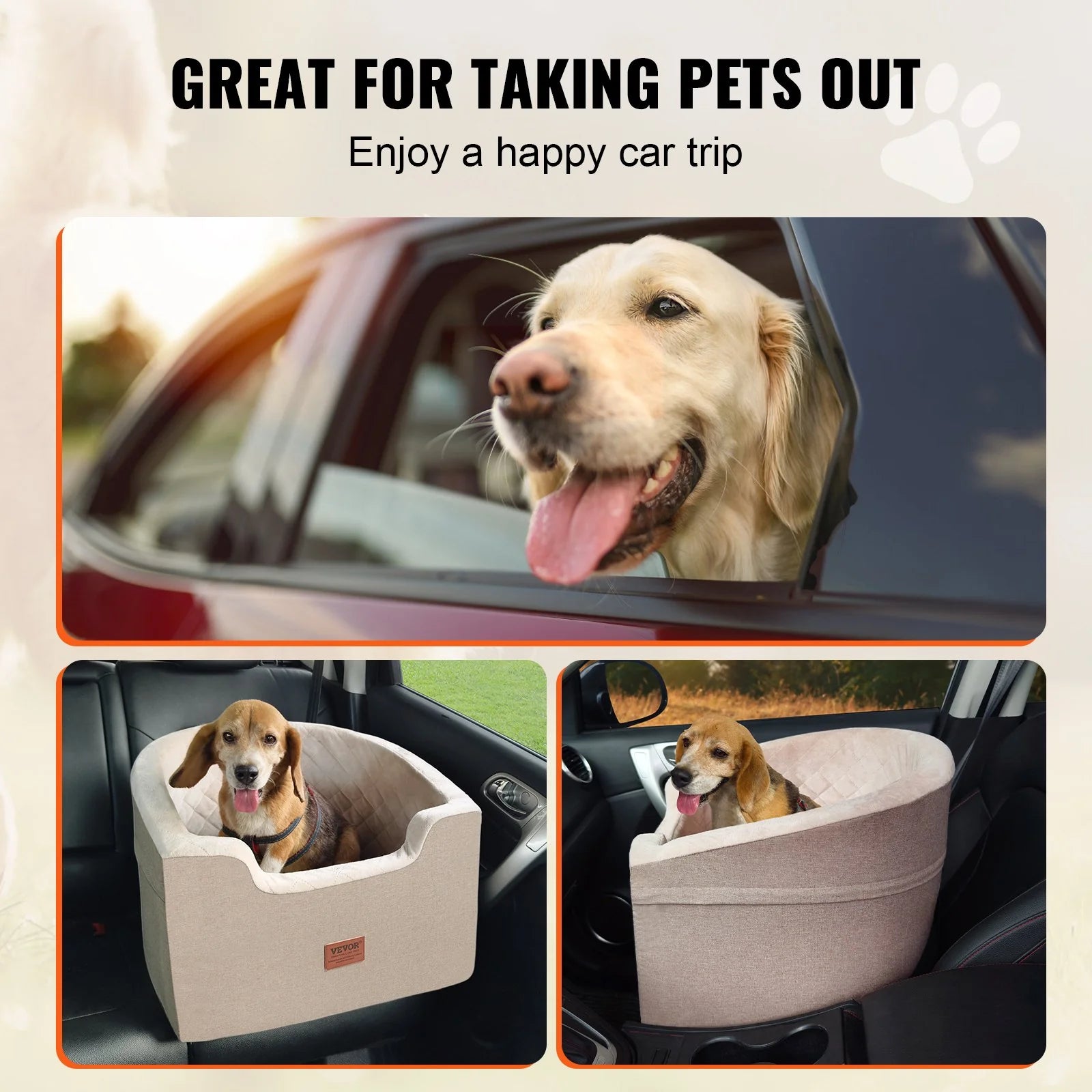 VEVOR Pet Car Seat Booster for Small to Medium Dogs (up to 55 lbs) - Brown
