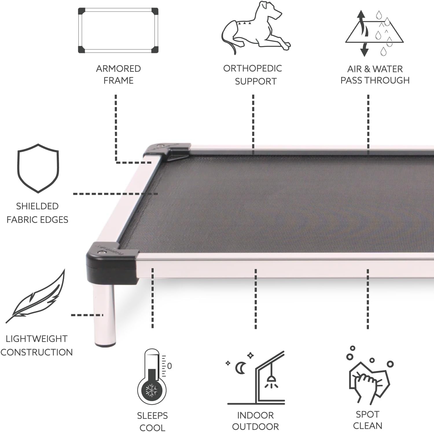 Indestructible Elevated Cooling Dog Bed for Aggressive Chewers - Pre-Assembled Small Black Mesh Design
