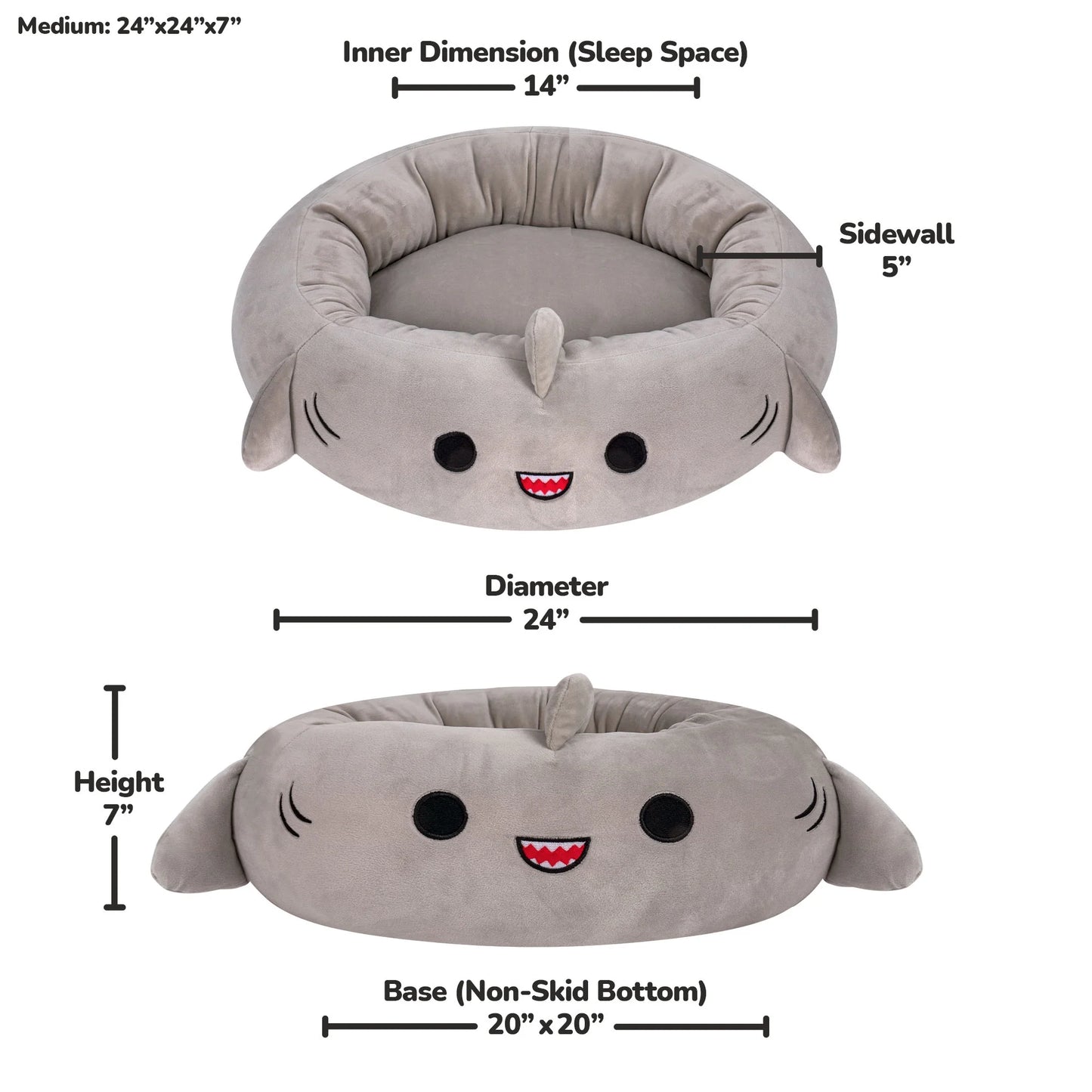 Snuggle Up in Style with the 24-Inch Gray Shark Ultra Soft Plush Pet Bed for Dogs and Cats