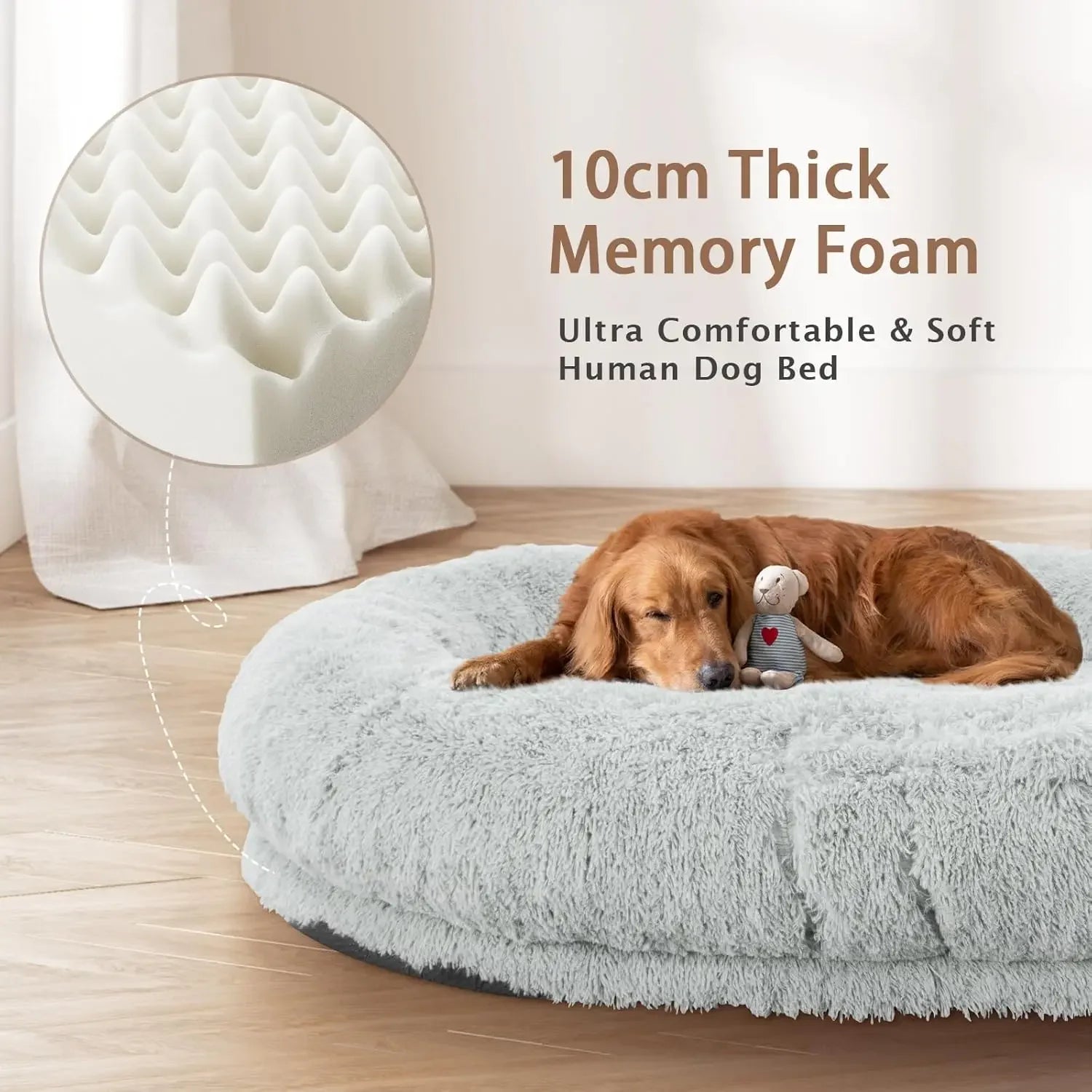 Oversized Human Dog Bed with Memory Foam - 71''x45''x12'' - Ideal for Adults and Large Pets - Washable and Waterproof with Plush Comfort Accessories
