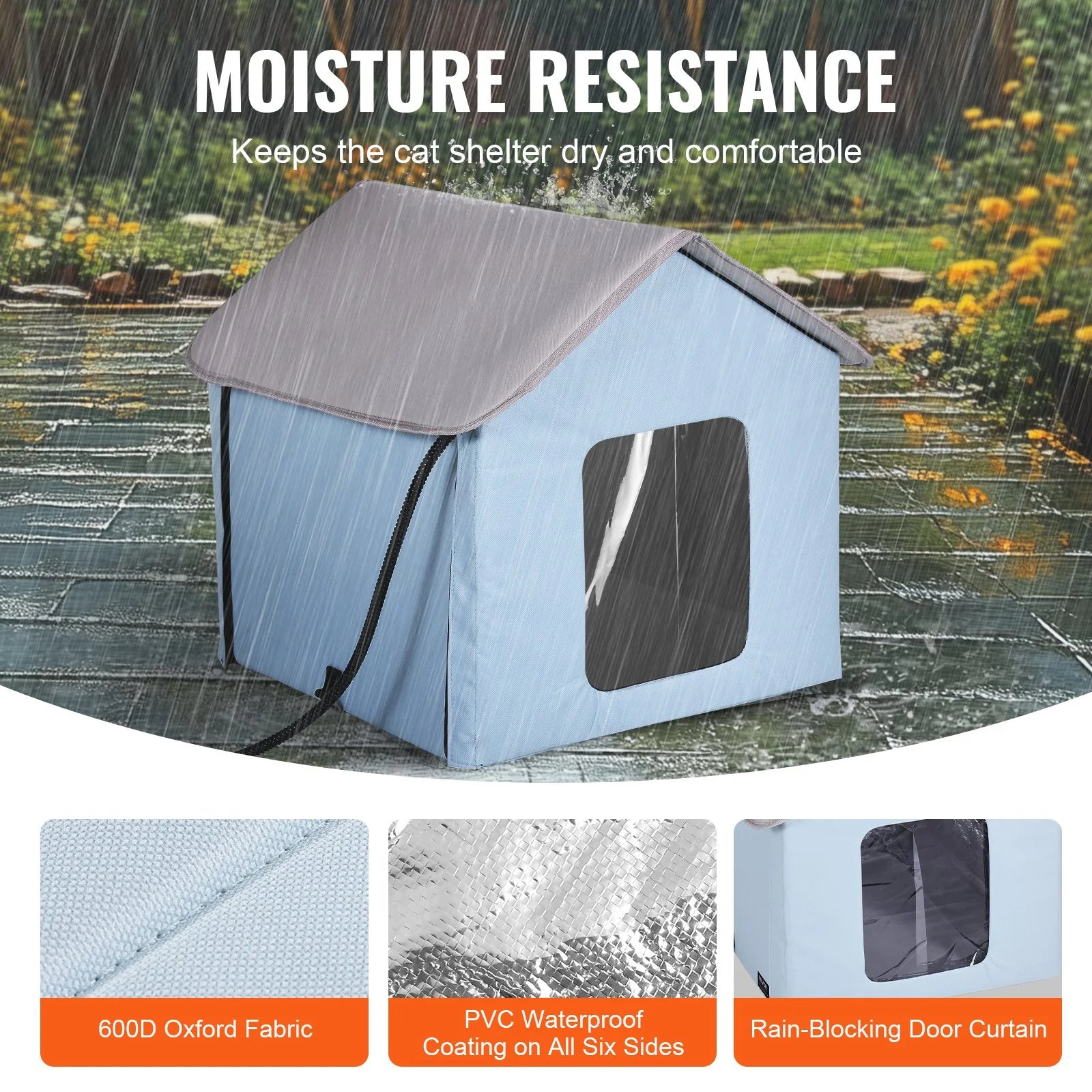 VEVOR Portable Heated Cat Shelter with Heating Pad - Compact Blue Design