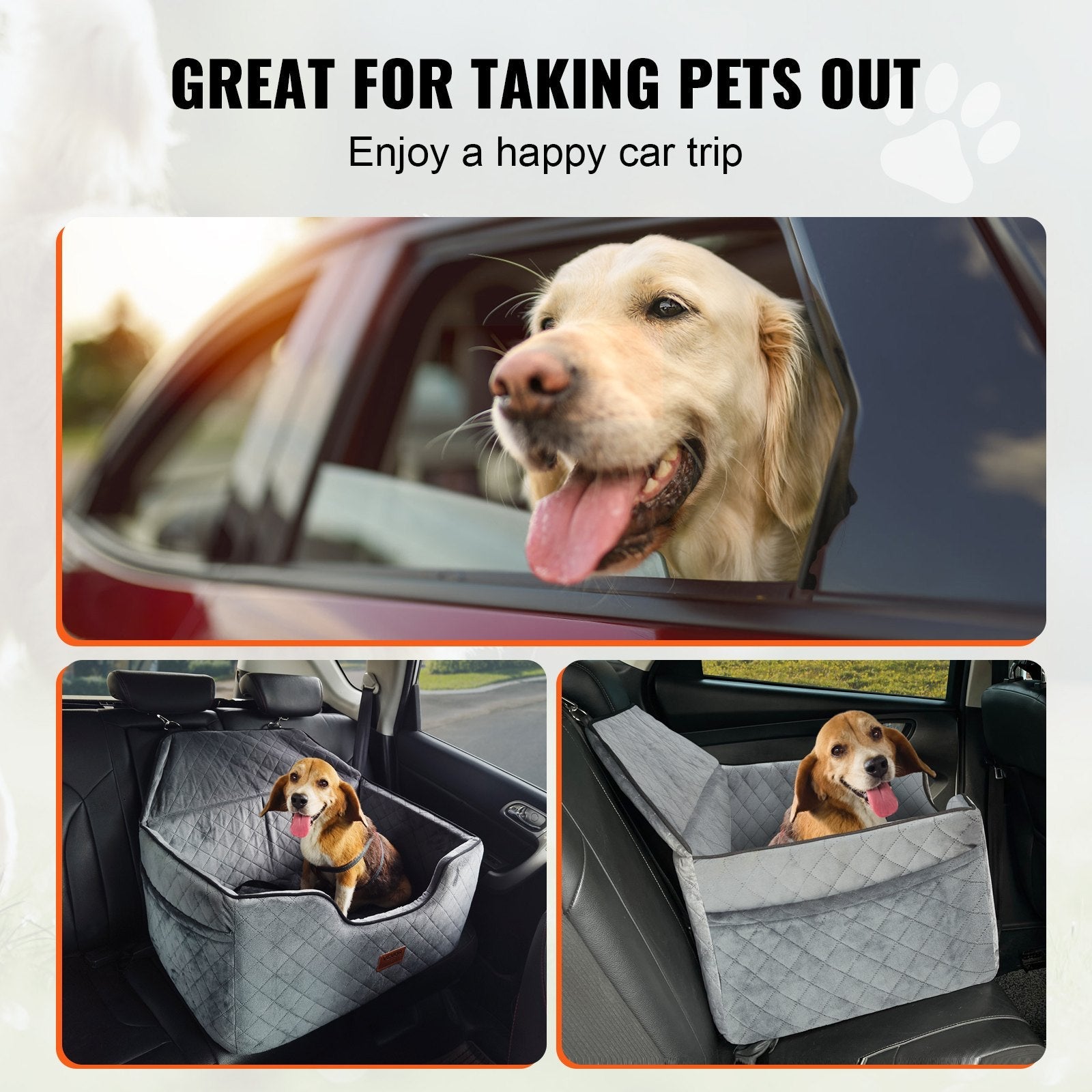 VEVOR Medium to Large Dog Car Seat Booster - Gray, Supports Pets Up to 55 lbs