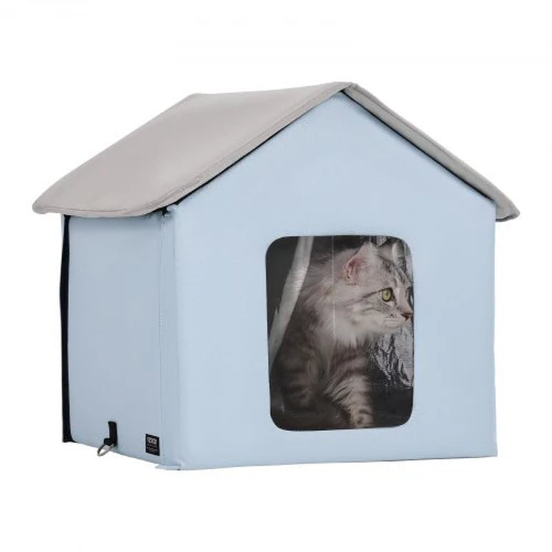 VEVOR Portable Heated Cat Shelter with Heating Pad - Compact Blue Design