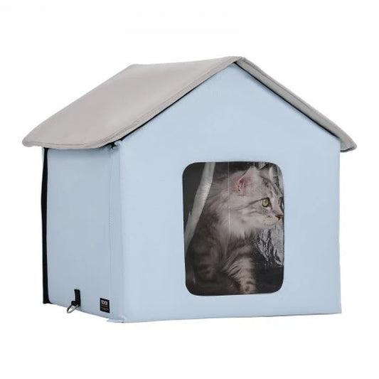 VEVOR Portable Heated Cat Shelter with Heating Pad - Compact Blue Design