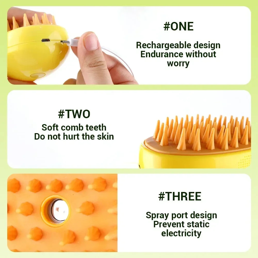 Revitalize Your Pet's Grooming Routine with the 3-in-1 Cat & Dog Steamy Brush - Electric Sprayer for Comfortable Massages and Effortless Shedding!