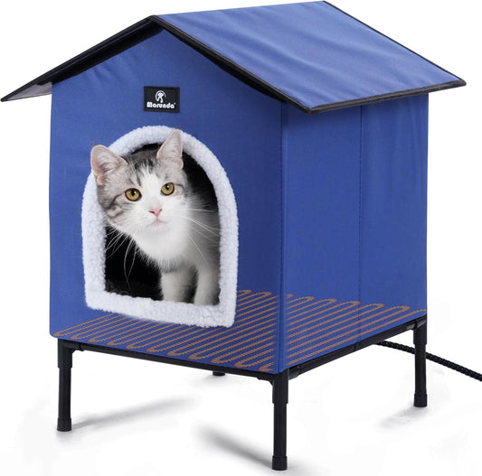 Heated Cat House for Winter: Cozy Shelter for Indoor and Outdoor Cats with Thermostatic Control - Dark Blue, Small