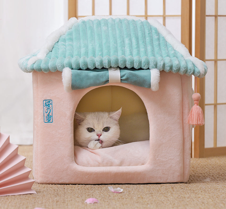 Removable and Washable Enclosed Cat House Villa for Pets