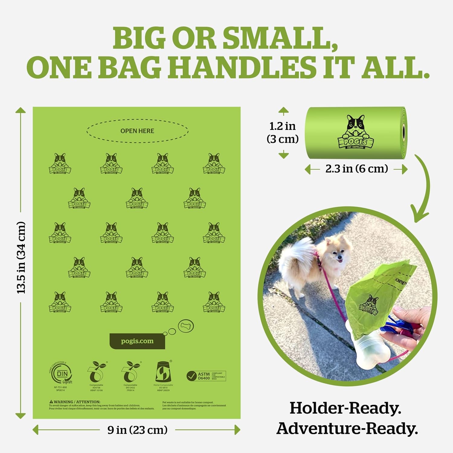Pogi's Eco-Friendly Extra-Large Compostable Dog Waste Bags – Durable, Leak-Proof, Plant-Based – 135 Count for Sustainable Pet Waste Management