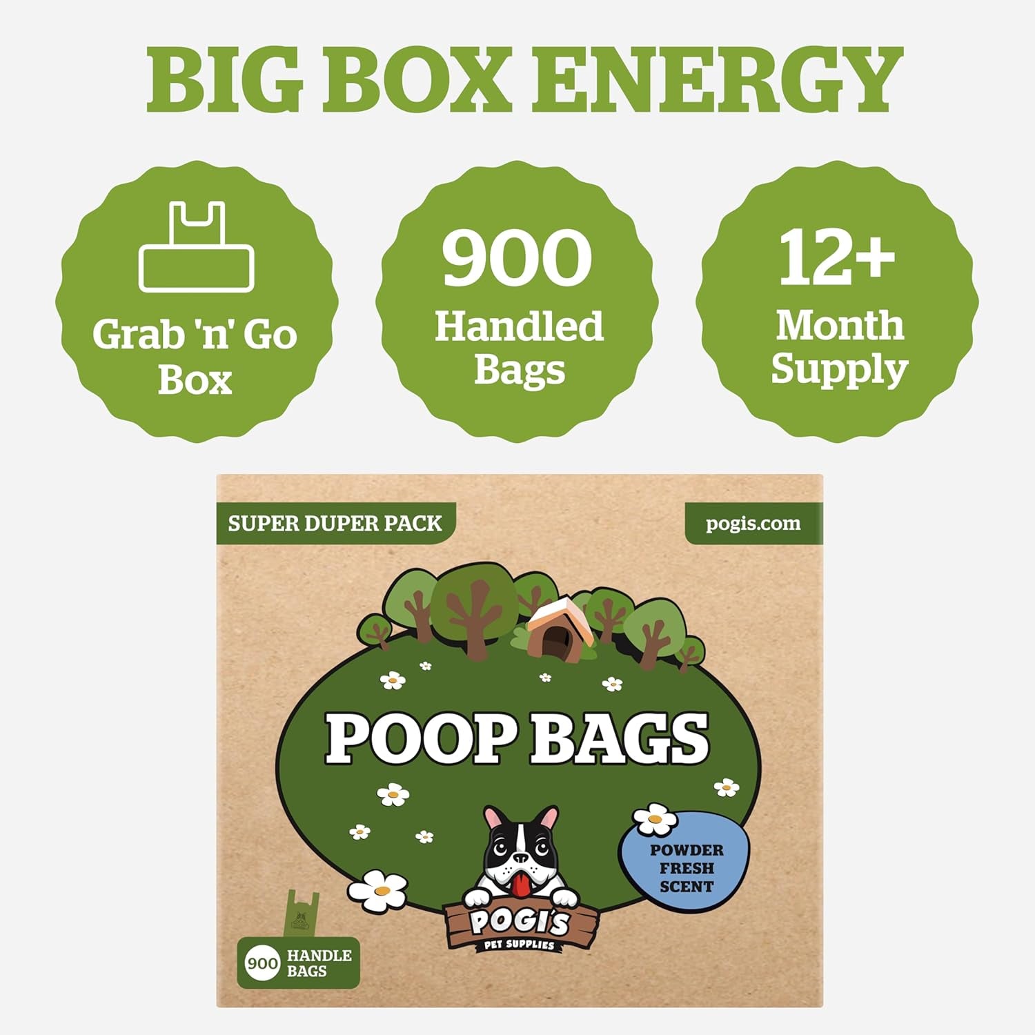 Pogi's Extra-Thick Leak-Proof Dog Waste Bags with Easy-Tie Handles – 900 Count of Fresh Scented Convenience for All Dog Sizes