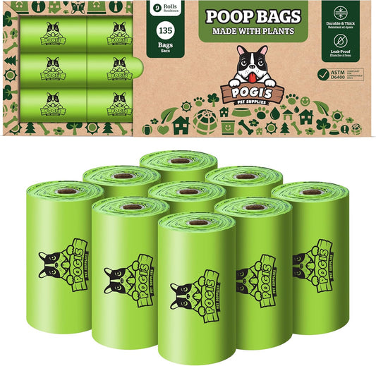 Pogi's Eco-Friendly Extra-Large Compostable Dog Waste Bags – Durable, Leak-Proof, Plant-Based – 135 Count for Sustainable Pet Waste Management