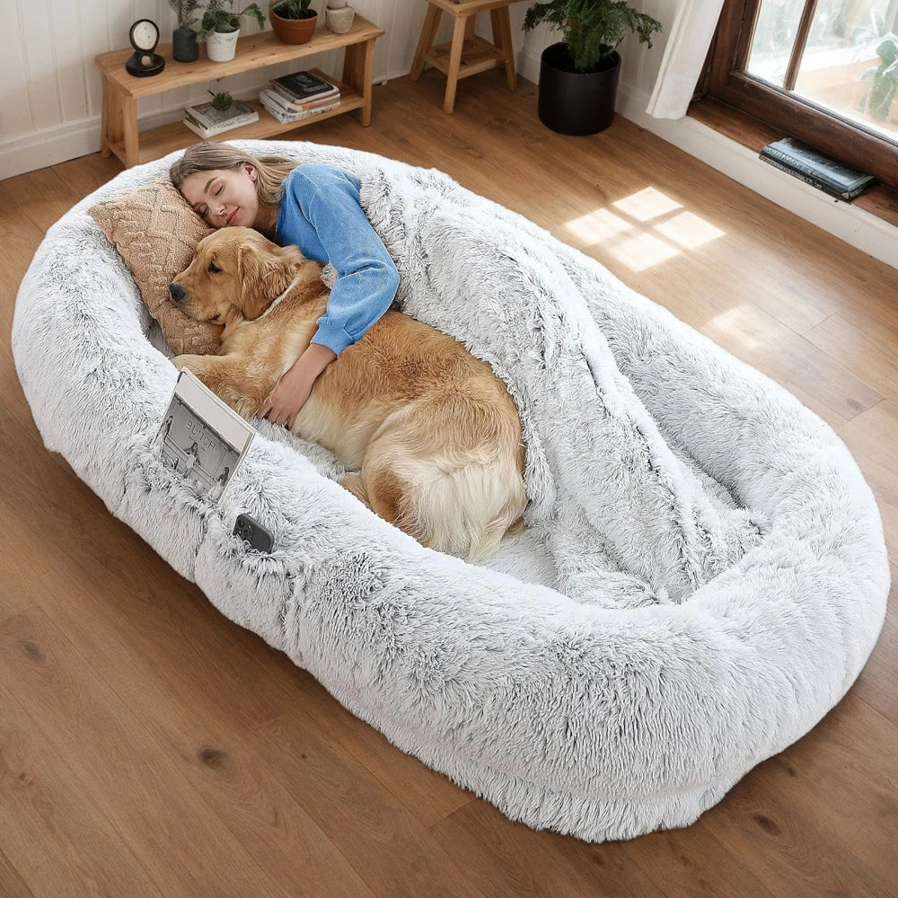 Luxurious Washable Faux Fur Orthopedic Dog Bed for Humans and Pets - Generously Sized at 71'' x 45'' x 14''
