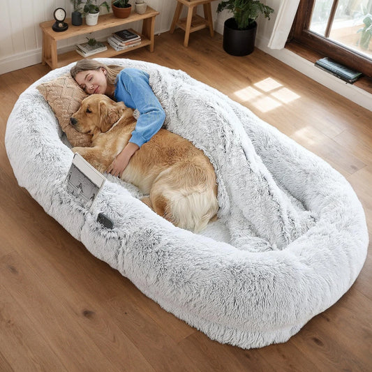 Luxurious Washable Faux Fur Orthopedic Dog Bed for Humans and Pets - Generously Sized at 71'' x 45'' x 14''