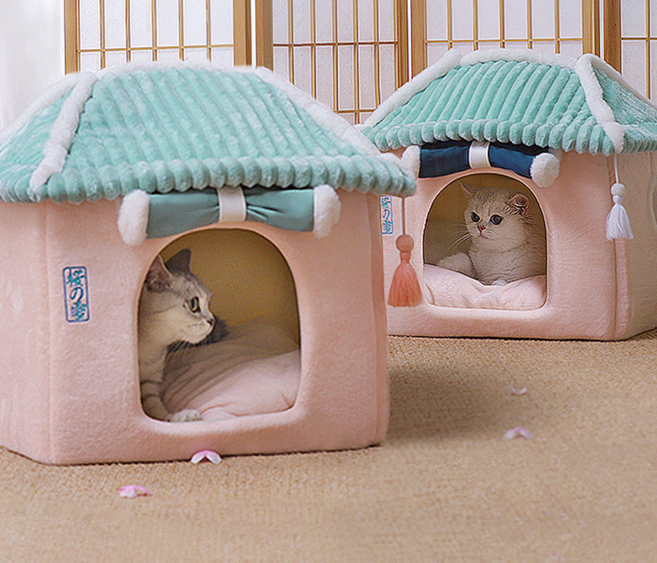 Removable and Washable Enclosed Cat House Villa for Pets