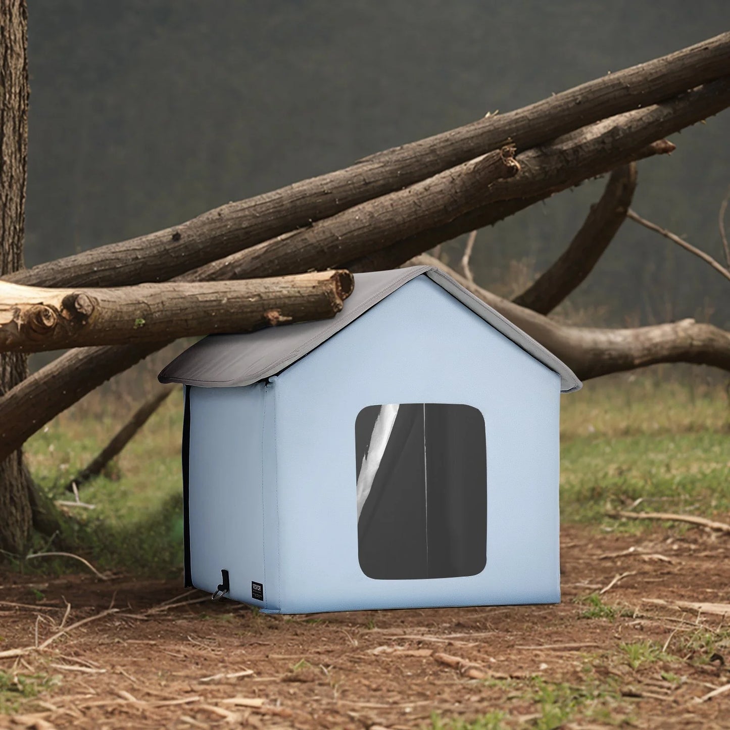 VEVOR Portable Heated Cat Shelter with Heating Pad - Compact Blue Design
