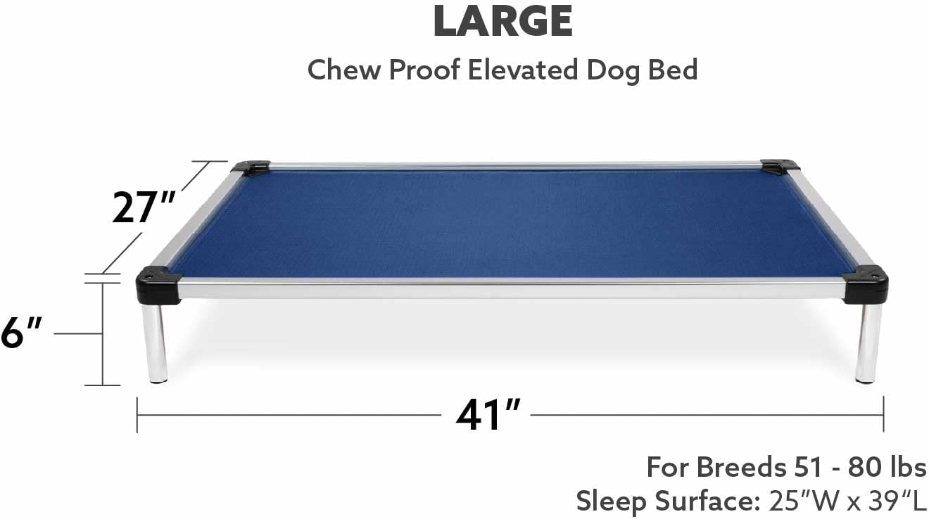 Indestructible Chew Proof Elevated Dog Bed - Designed for Aggressive Chewers, Pre-Assembled with Durable Ripstop Fabric, Large Size in Blue Quartz
