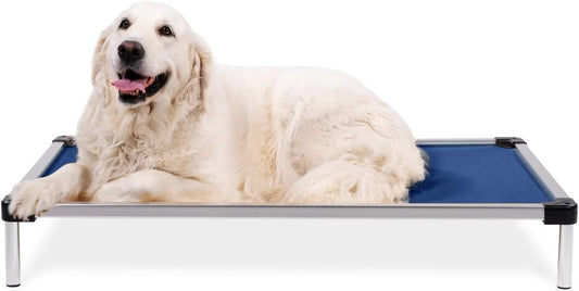 Indestructible Chew Proof Elevated Dog Bed - Designed for Aggressive Chewers, Pre-Assembled with Durable Ripstop Fabric, Large Size in Blue Quartz
