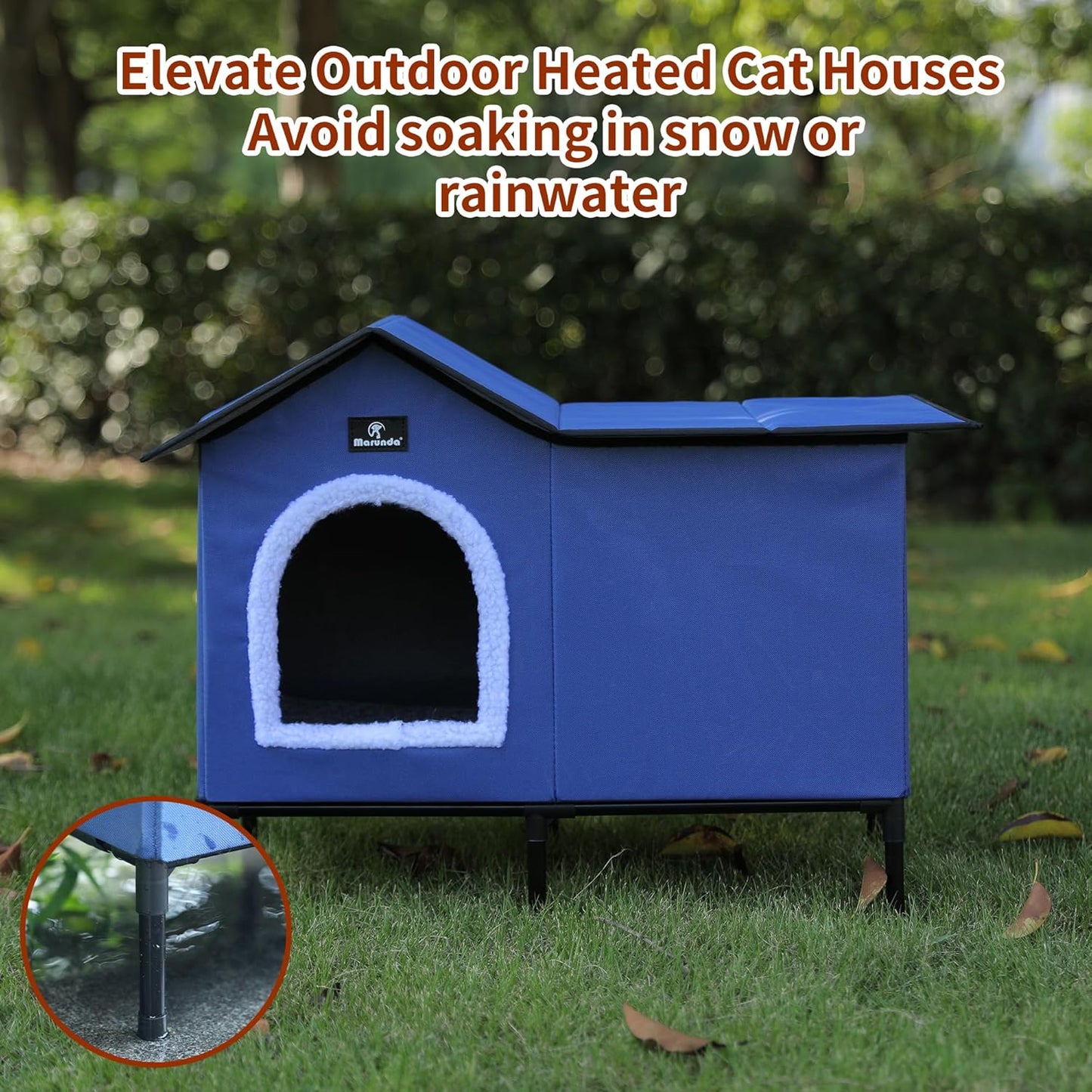 Heated Cat House for Winter: Cozy Shelter for Indoor and Outdoor Cats with Thermostatic Control - Dark Blue, Small